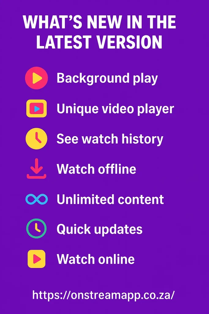 The infographic represents the features of the OnStream app.